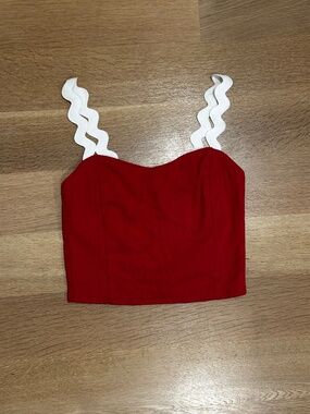 ed Crop Top with White Ric Rac Straps ❤️ Cute Summer Corset Style Top XS